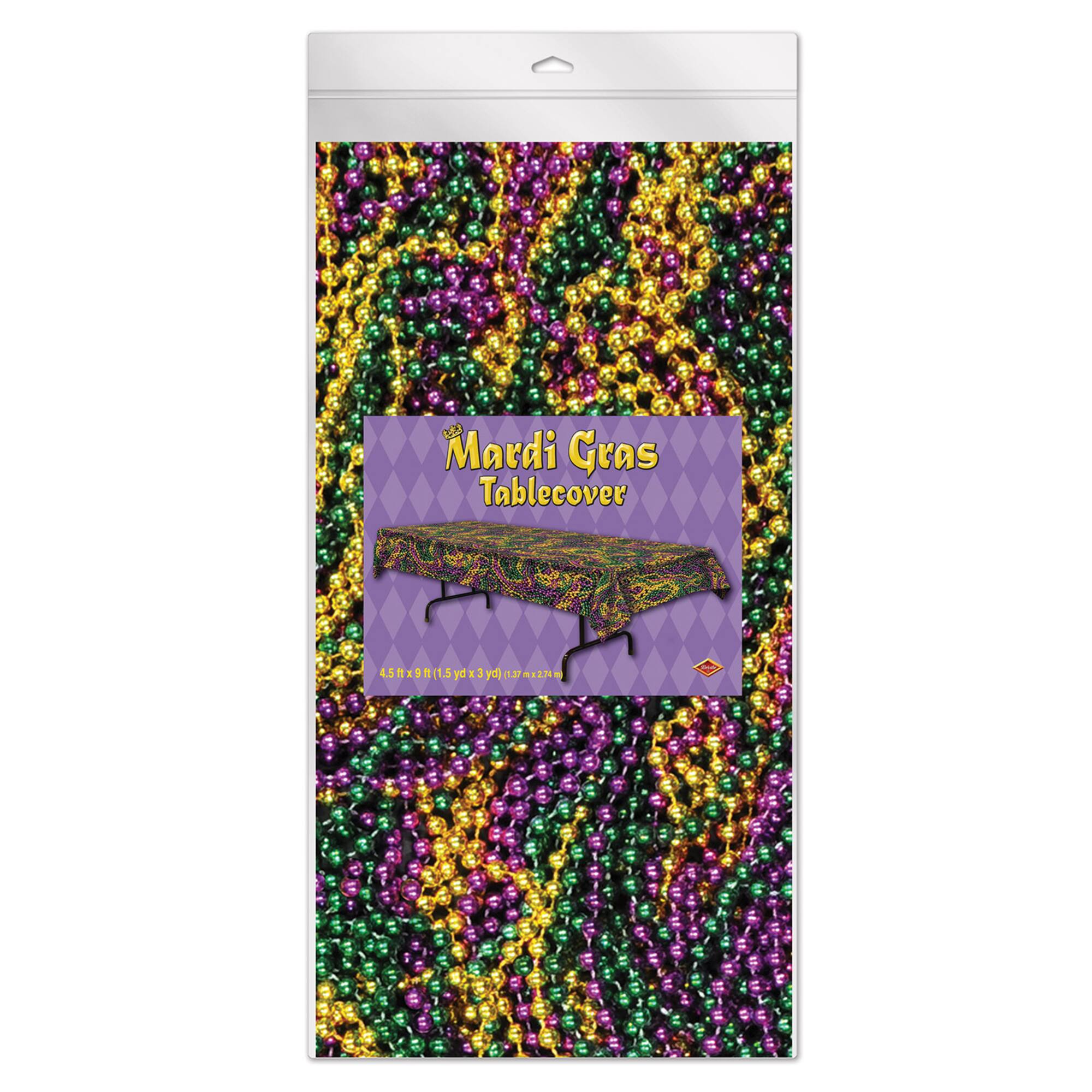Beistle 54" x 108" Mardi Gras Beads Plastic Table Cover